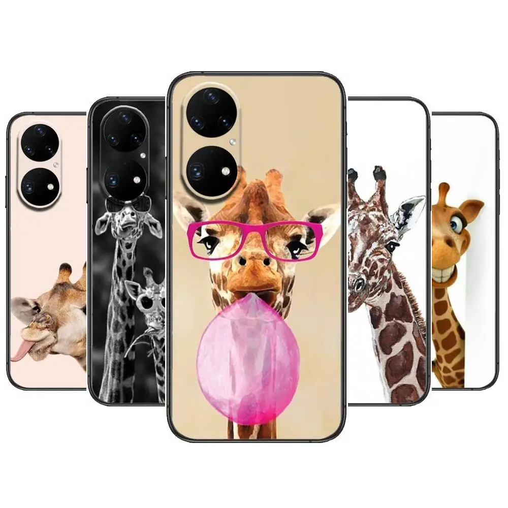 

Giraffe Anime Cute Phone Case For Huawei p50 P40 p30 P20 10 9 8 Lite E Pro Plus Black Etui Coque Painting Hoesjes comic fas