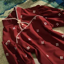 Red Embroidery Cheongsam Women Pearl Short Sleeve Fashionable Dress Slim Elegant Chinese Traditional Qipao S To XXL