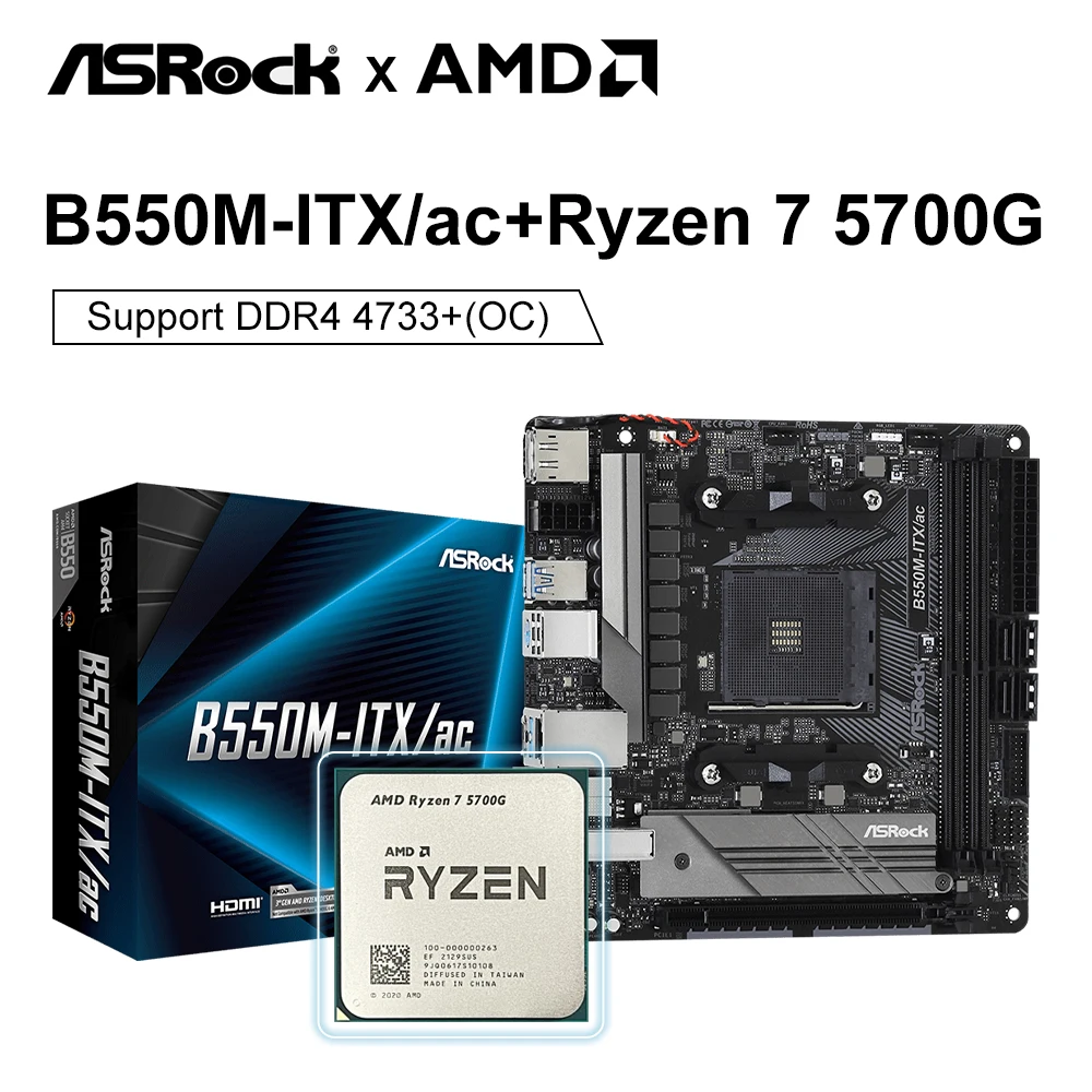 AMD Ryzen 7 5700G R7 5700G + ASROCK New B550M Motherboards Set Kit Ryzen Processor B550M ITXAC MiNi-ITX DDR4 64G placa mae B550
AMD Ryzen 7 5700G R7 5700G + ASROCK New B550M Motherboards Set Kit Ryzen Processor B550M ITXAC MiNi-ITX DDR4 64G placa mae B550