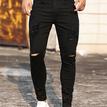Streetwear Fashion Black Ripped Skinny Jeans Men Slim Hip Hop Denim Trousers New Spring Casual Jeans for Men Jogging Jean Homme