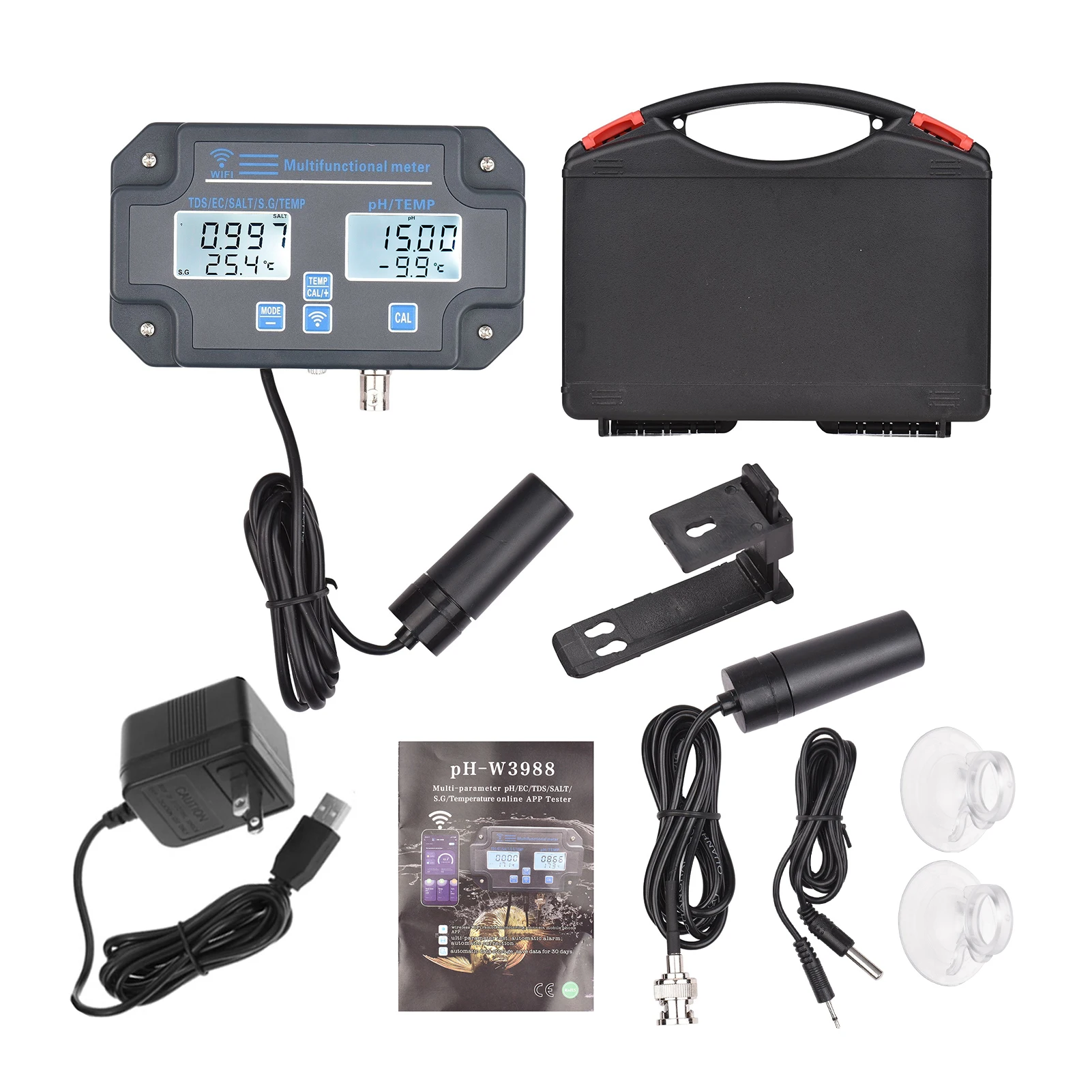 Wifi Water Quality Tester Wall Mounted 6in1 Water Analyzer PH/EC/TDS/SALT/G.S/Temperature APP Remote Monitoring Alarm Fuction
Wifi Water Quality Tester Wall Mounted 6in1 Water Analyzer PH/EC/TDS/SALT/G.S/Temperature APP Remote Monitoring Alarm Fuction