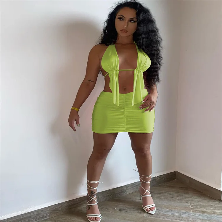 Summer New Fashion Women's Sexy Two Piece Sets Casual Halter Strap Camisole Elastic Waist Folds Mini Dress Suits Party Club Slim
Summer New Fashion Women's Sexy Two Piece Sets Casual Halter Strap Camisole Elastic Waist Folds Mini Dress Suits Party Club Slim