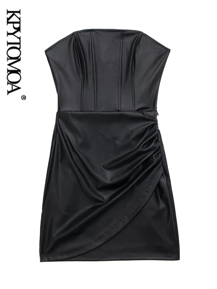 KPYTOMOA Women Fashion With Ruched Faux Leather Mini Corset Dress Vintage Strapless Side Zipper Female Dresses Vestidos Mujer
KPYTOMOA Women Fashion With Ruched Faux Leather Mini Corset Dress Vintage Strapless Side Zipper Female Dresses Vestidos Mujer