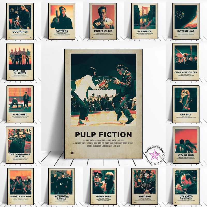 Popular Vintage Movies Poster Godgather Pulp Fiction Tnterstellar Wall Art Print Canvas Paintings for Modern Home Bar Decoration
Popular Vintage Movies Poster Godgather Pulp Fiction Tnterstellar Wall Art Print Canvas Paintings for Modern Home Bar Decoration