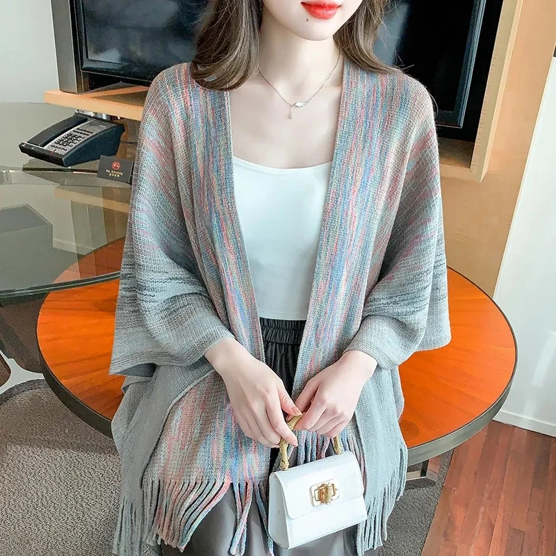 2023 Spring Autumn New Knit Tassel Large Size Shawl Bat Sleeve Cardigan Loose Cloak Shawl Women Cape Poncho Coats 560
2023 Spring Autumn New Knit Tassel Large Size Shawl Bat Sleeve Cardigan Loose Cloak Shawl Women Cape Poncho Coats 560