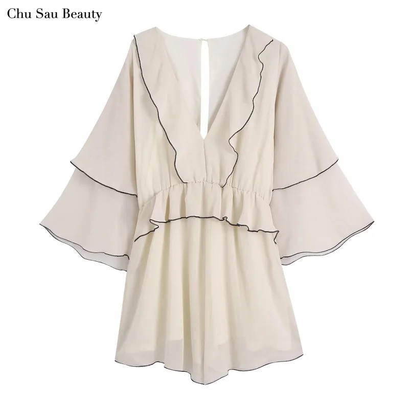 Za Women Ruffle Jumpsuit Fashionable Temperament V-Neck Layered Ruffle Trim Sweet Beauty Dress Fashionable Leisure Holiday Style
Za Women Ruffle Jumpsuit Fashionable Temperament V-Neck Layered Ruffle Trim Sweet Beauty Dress Fashionable Leisure Holiday Style