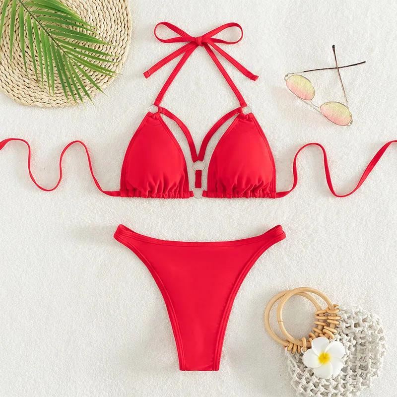 Sexy Triangle Brazilian Push Up Bikini Swimwear Women Ring Linked Bikinis Solid Swimsuit Bathing Suit Beachwear Maillot De Bain
Sexy Triangle Brazilian Push Up Bikini Swimwear Women Ring Linked Bikinis Solid Swimsuit Bathing Suit Beachwear Maillot De Bain