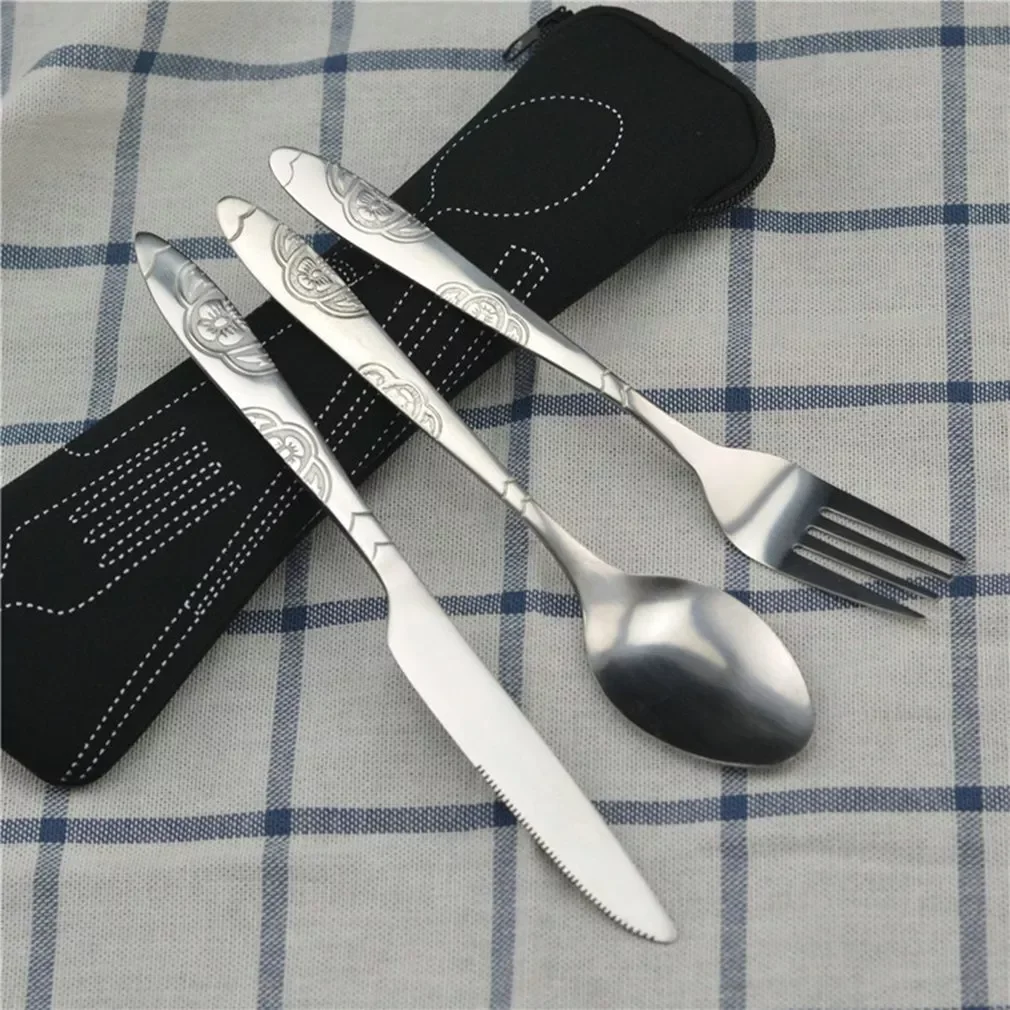 Hot 3pcs/Set Portable Stainless Steel Spoon Fork Steak Knife Set Travel Cutlery Tableware with Bag Outdoor Camping Tableware Set
Hot 3pcs/Set Portable Stainless Steel Spoon Fork Steak Knife Set Travel Cutlery Tableware with Bag Outdoor Camping Tableware Set
