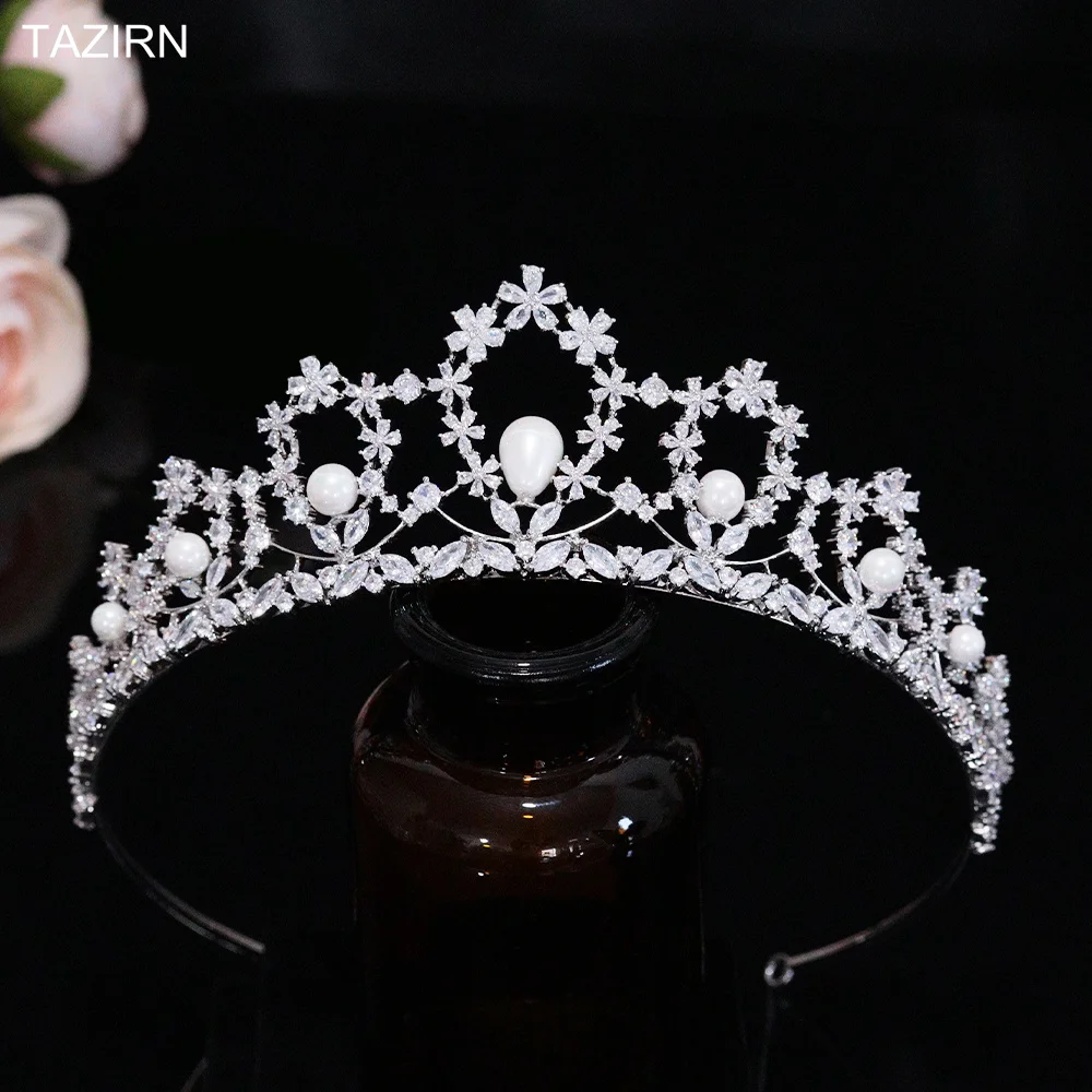 TAZIRN Luxury 3A Cubic Zirconia Pearls Wedding Bridal Crowns Handmade CZ Bride Floral Tiaras Arabic Western Prom Party Headdress
TAZIRN Luxury 3A Cubic Zirconia Pearls Wedding Bridal Crowns Handmade CZ Bride Floral Tiaras Arabic Western Prom Party Headdress