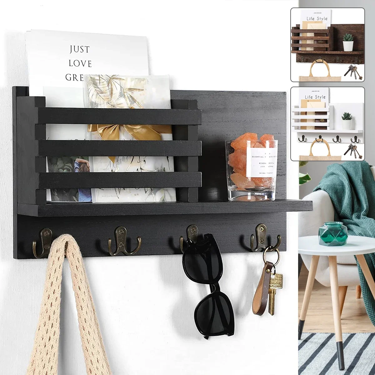 Wooden Key Holder Shelf Rustic Mail Organizer Wall Mount Entryway Hanging Mail Organizer Home Storage Holder Racks
Wooden Key Holder Shelf Rustic Mail Organizer Wall Mount Entryway Hanging Mail Organizer Home Storage Holder Racks