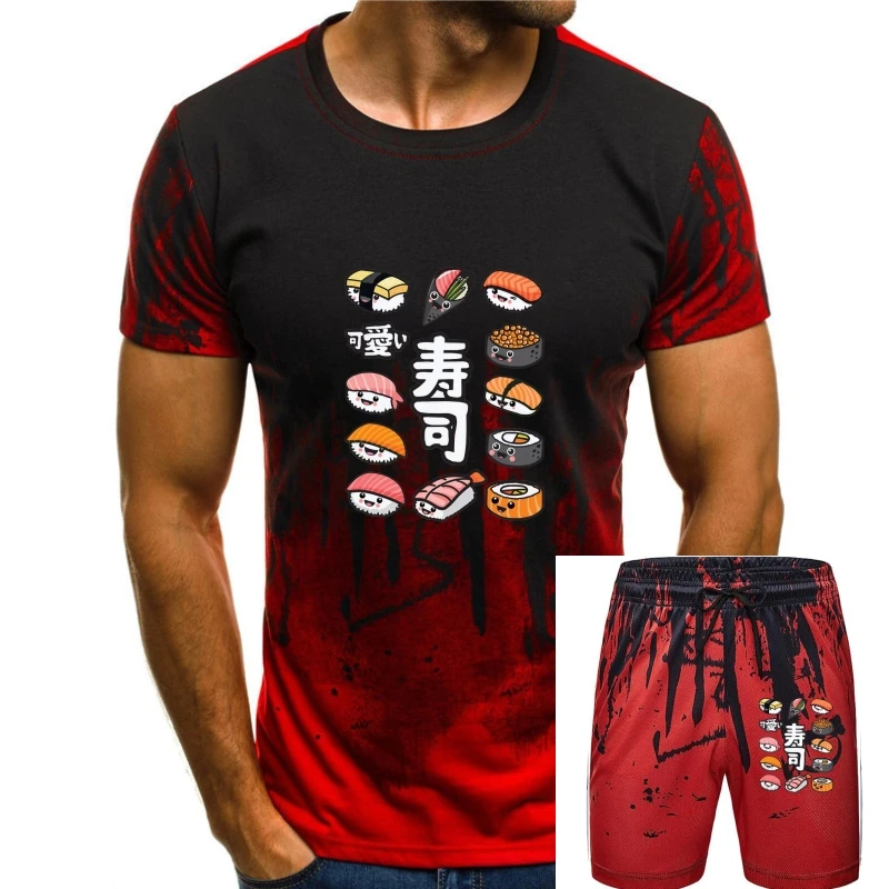 

2020 Interesting Kawaii Sushi Slogan T Shirt Popular Cartoon Food Black T-Shirt Novelty Cotton Simple Pop Top Tee Camiseta