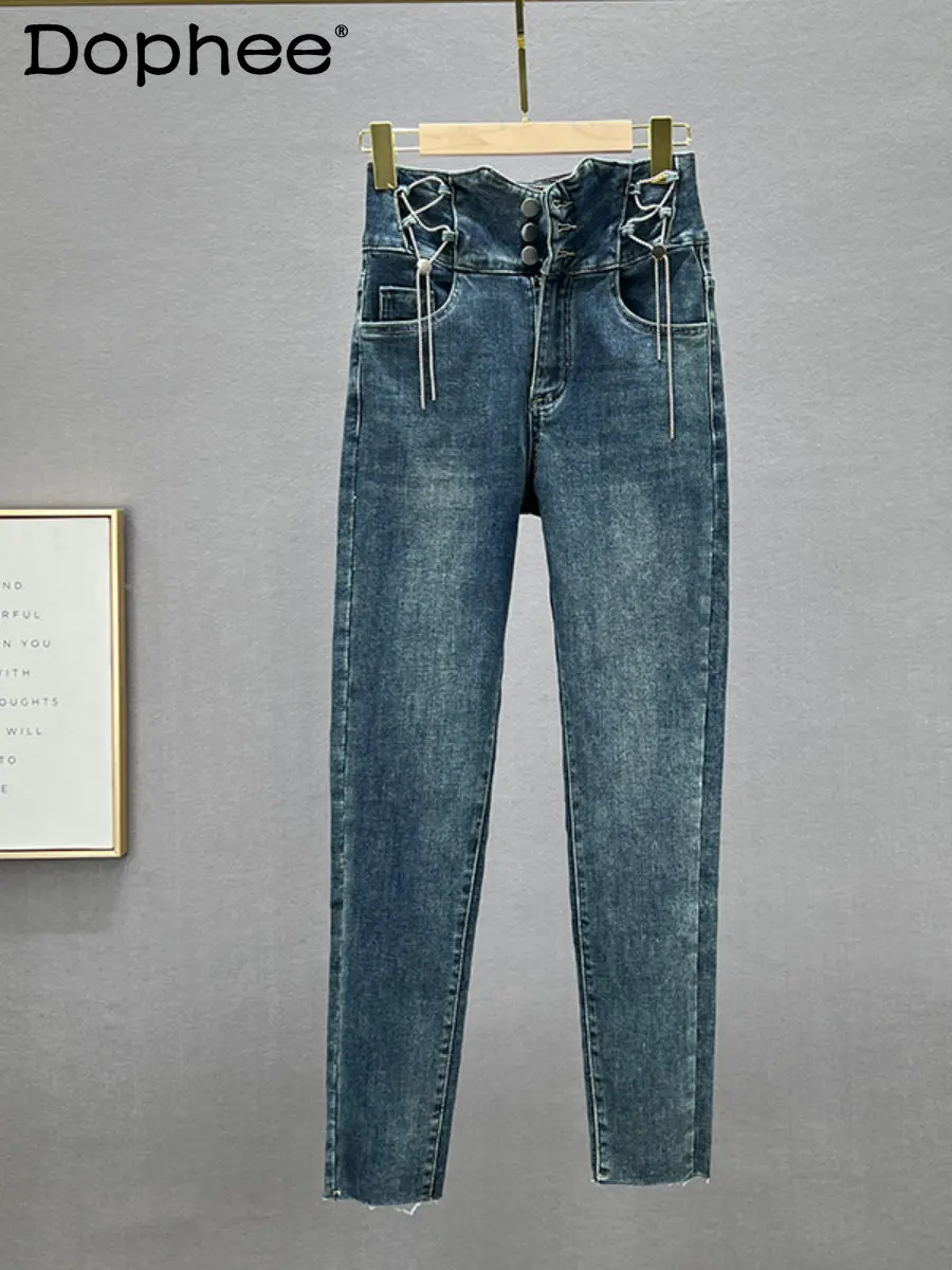 Fleece Jeans Women's Trousers 2022 New Fall Winter Stretch Lace-up High Waist Slim Fit Tappered Pencil Denim Pants High Street
Fleece Jeans Women's Trousers 2022 New Fall Winter Stretch Lace-up High Waist Slim Fit Tappered Pencil Denim Pants High Street