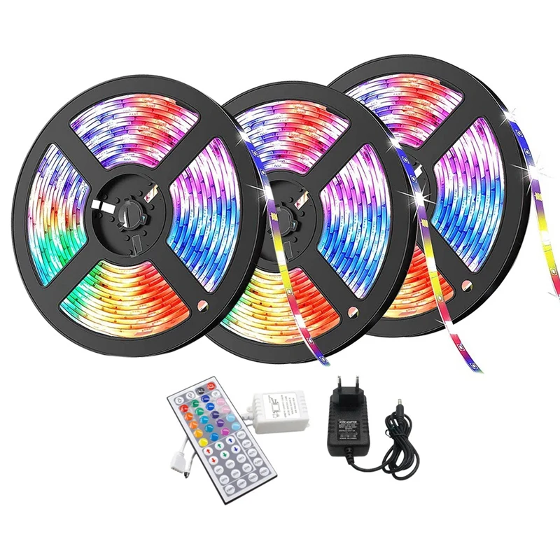 

LED Strip Lights 15M Waterproof 3528 RGB Color Light Strips With 44 Key Remote Controller For Bedroom Christmas