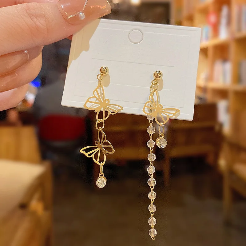 Fashion Asymmetric Hollow Butterfly Tassel Drop Earrings For Women Shiny Zircon Opal Tulip Flower Dangle Earrings Girls Jewelry
Fashion Asymmetric Hollow Butterfly Tassel Drop Earrings For Women Shiny Zircon Opal Tulip Flower Dangle Earrings Girls Jewelry