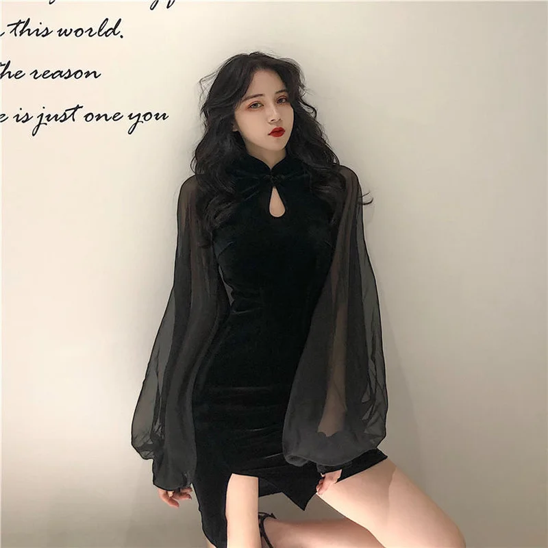 Vintage Sexy Goth Aesthetic Mesh Long Lantern Sleeve Black Mini Dress Women Harajuku High Waist Bodycon Party Dresses
Vintage Sexy Goth Aesthetic Mesh Long Lantern Sleeve Black Mini Dress Women Harajuku High Waist Bodycon Party Dresses
