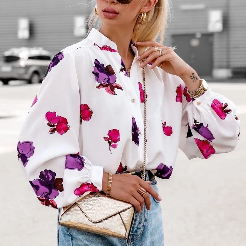 Vintage Long Lantern Sleeve Button Up Shirts Autumn Floral Shirt Women Tops Office Lady Fashion Print Blouse Women Clothes 28993
Vintage Long Lantern Sleeve Button Up Shirts Autumn Floral Shirt Women Tops Office Lady Fashion Print Blouse Women Clothes 28993