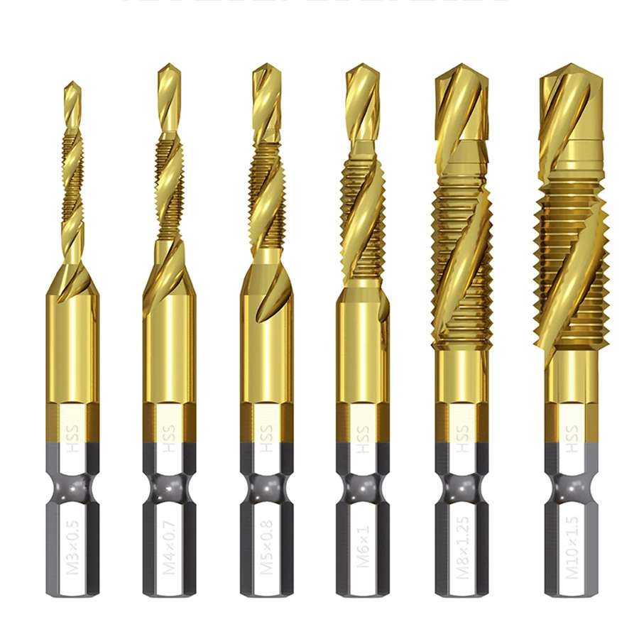 Drilling and Tapping and chamfering one-piece composite tap tap drill bit screw machine tap m3m4m5m6m8Three-in-one composite tap
Drilling and Tapping and chamfering one-piece composite tap tap drill bit screw machine tap m3m4m5m6m8Three-in-one composite tap