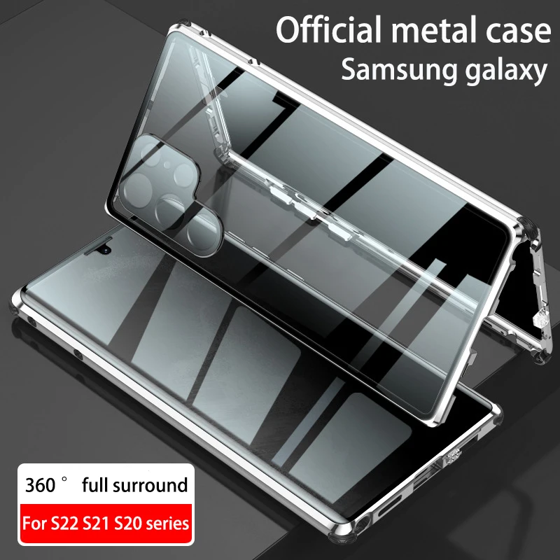 

For Samsung Galaxy S23 S21 S22 Ultra Case 360° Fully Sealed Metal Magnetic with screen Privacy glass Camera protection cover