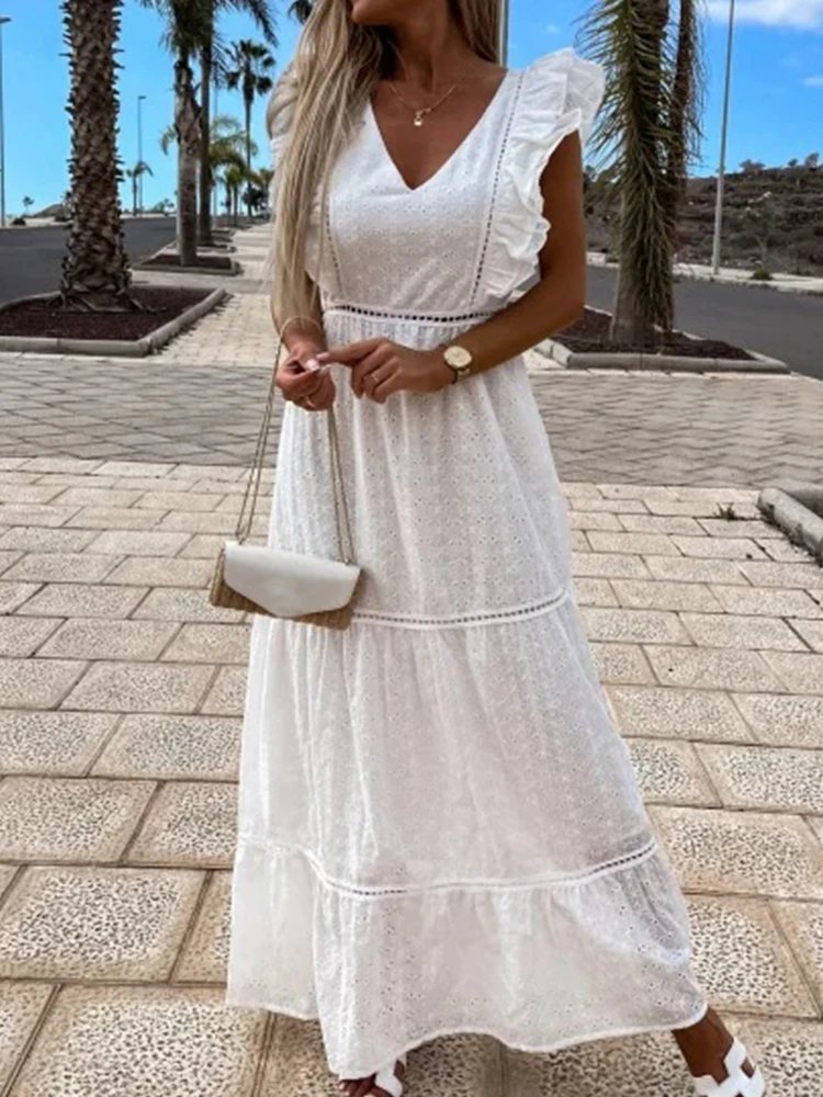 Женское элегантное однотонное платье с V-образным вырезом, открытой спиной и высокой талией
Женское элегантное однотонное платье с V-образным вырезом, открытой спиной и высокой талией