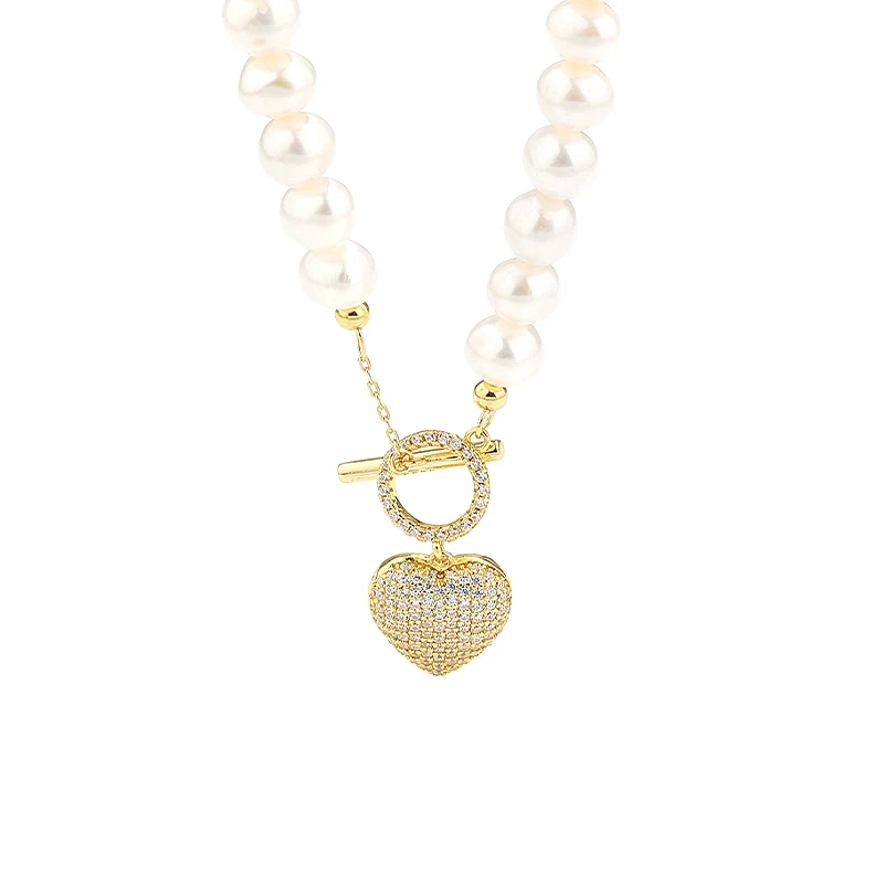 Party Wedding Jewelry Baroque Pearl Chain 18k Gold Plated Micro Zircon Heart Shape Pendant Necklace For Women Mothers Day Gift
Party Wedding Jewelry Baroque Pearl Chain 18k Gold Plated Micro Zircon Heart Shape Pendant Necklace For Women Mothers Day Gift