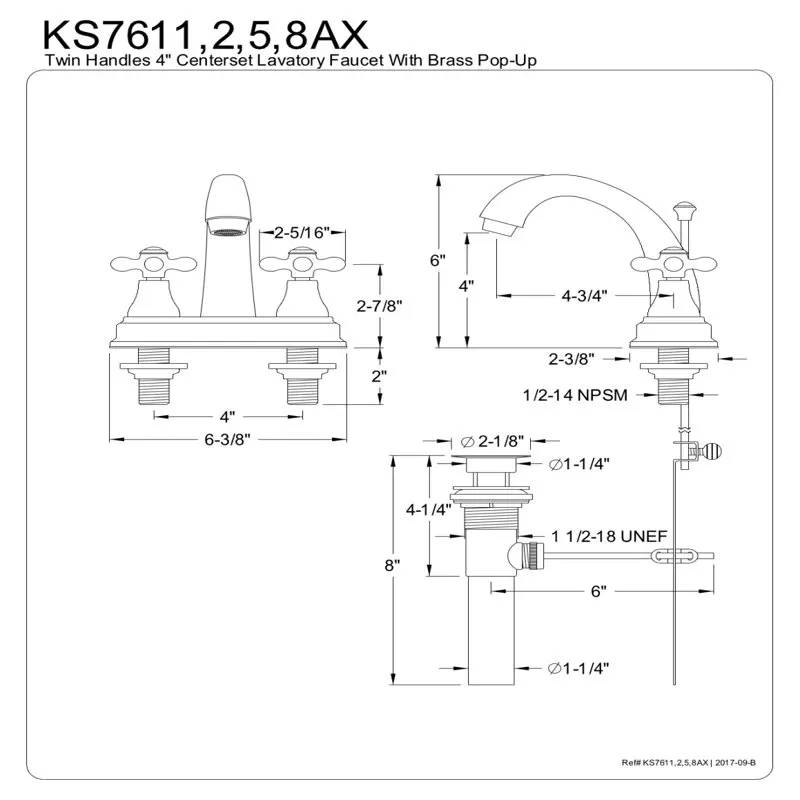 

KS7618AX 4 дюйма. Centerset для ванной комнаты кран, матовый никель