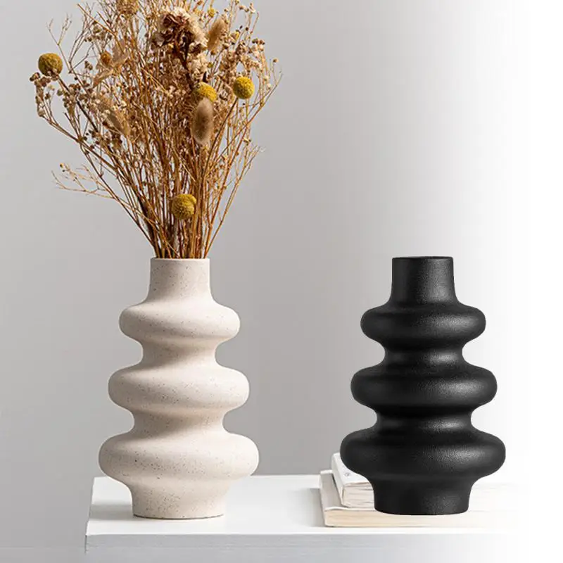 

Creative New Style Plain Fired Vase Frosted Grain Flower Arrangement Ceramic Living Room Vase Decoration Nordic Vases