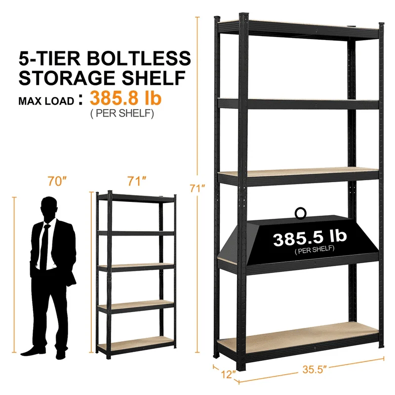 Boltless & Adjustable Steel Storage Shelf Unit, Black, Holds up to 386 lb Per Shelf
Boltless & Adjustable Steel Storage Shelf Unit, Black, Holds up to 386 lb Per Shelf