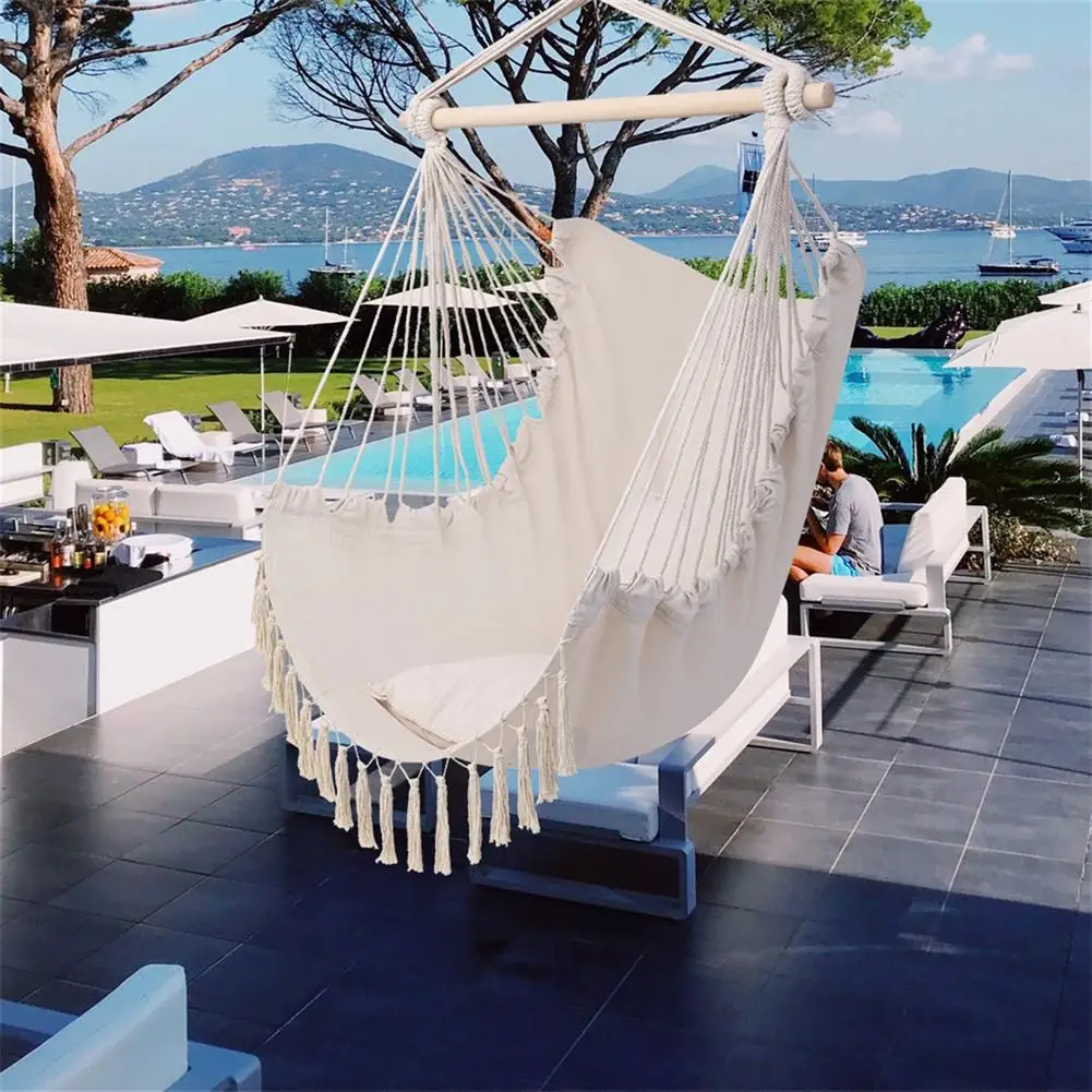 Portable Home Garden Hanging Tassel Hammock Chair Outdoor Indoor Dormitory Swing Chair Camping Hiking Traveling hotsale
Portable Home Garden Hanging Tassel Hammock Chair Outdoor Indoor Dormitory Swing Chair Camping Hiking Traveling hotsale