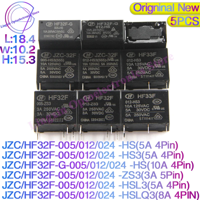 5PCS JZC/HF32F - 005/012/024VDC -HS / HS3 / ZS3 / HSL3 / HSLQ3 3A 5A 8A 10A 250VAC 4Pin 5Pin DC 5V 12V 24V Relay JZC32F-G-012-HS
5PCS JZC/HF32F - 005/012/024VDC -HS / HS3 / ZS3 / HSL3 / HSLQ3 3A 5A 8A 10A 250VAC 4Pin 5Pin DC 5V 12V 24V Relay JZC32F-G-012-HS
