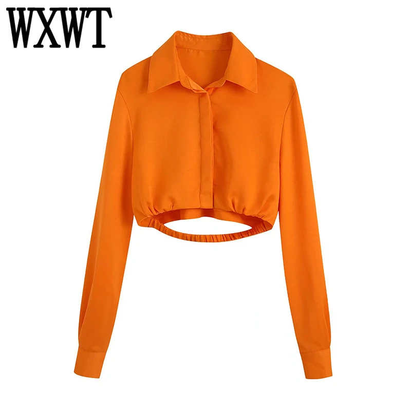 WXWT Women Solid Satin Cropped Blouses Shirts Turn-down Collar Long Sleeve Shirts Ladies Casual Blusas Tops Mujer BB22108
WXWT Women Solid Satin Cropped Blouses Shirts Turn-down Collar Long Sleeve Shirts Ladies Casual Blusas Tops Mujer BB22108