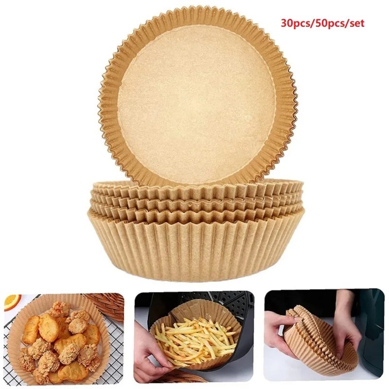 

Disposable Paper Tray Air Fryer Parchment Paper Liners Non-Stick Barbecue Plate Food Oven Kitchen Round Baking Paper 30/50pcs