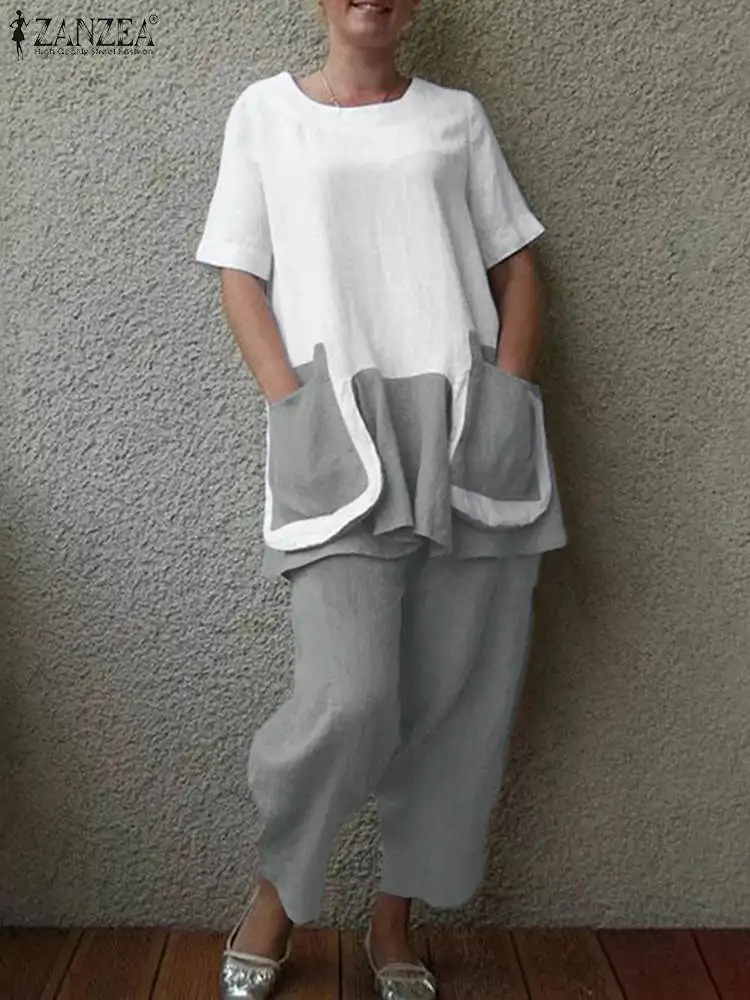 Костюм спортивный ZANZEA женский хлопковый с коротким рукавом, элегантный комплект из 2 предметов, винтажный Повседневный городской костюм, лето 2023
Костюм спортивный ZANZEA женский хлопковый с коротким рукавом, элегантный комплект из 2 предметов, винтажный Повседневный городской костюм, лето 2023