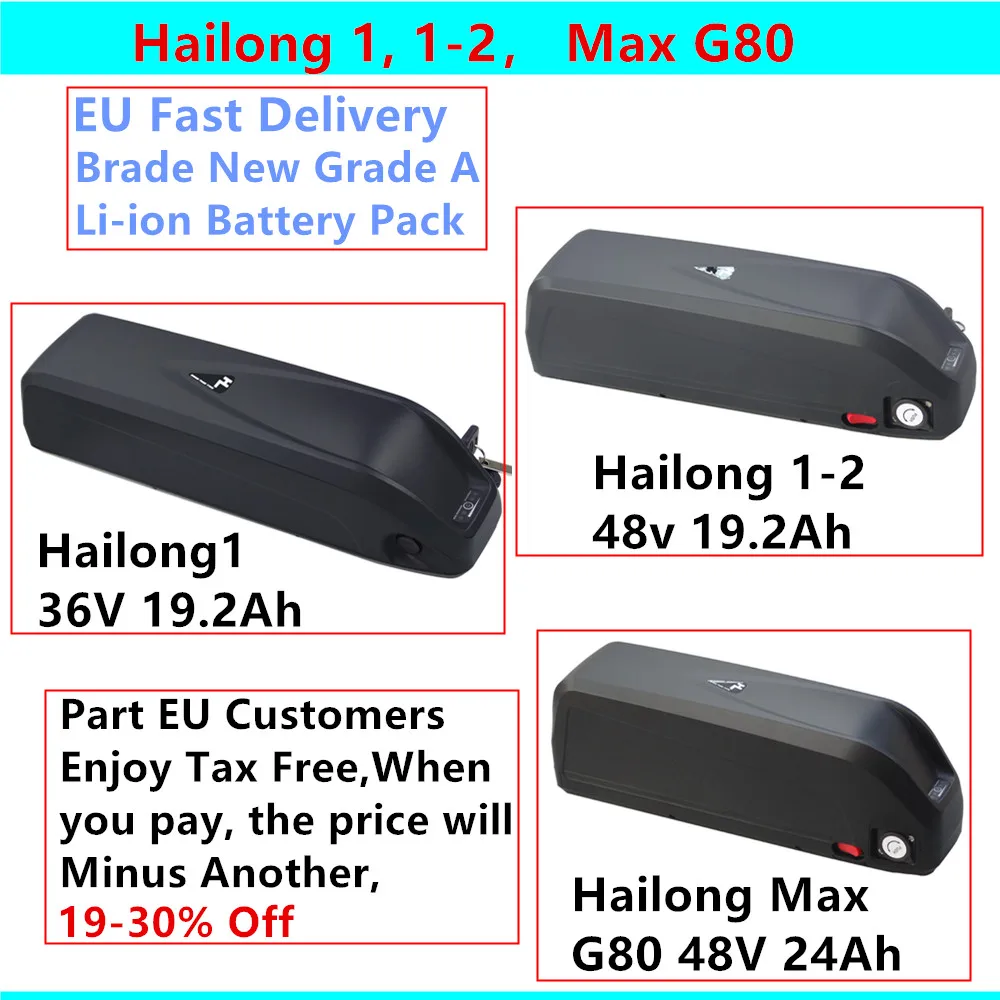 Hailong 1 36v 19.2Ah Hailong 1-2 48v 19.2Ah Hailong Max G80 48v 24Ah Li-ion Ebike Battery with Charger 250w 500w 750w 1000w
Hailong 1 36v 19.2Ah Hailong 1-2 48v 19.2Ah Hailong Max G80 48v 24Ah Li-ion Ebike Battery with Charger 250w 500w 750w 1000w
