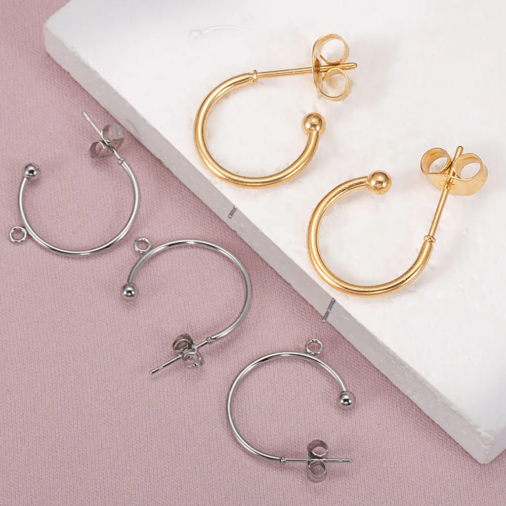 

No Fade 10pcs/lot Stainless Steel Earrings 1.2cm/2cm C Shape Huggie Earring Posts for DIY Women Jewelry Making Supplies