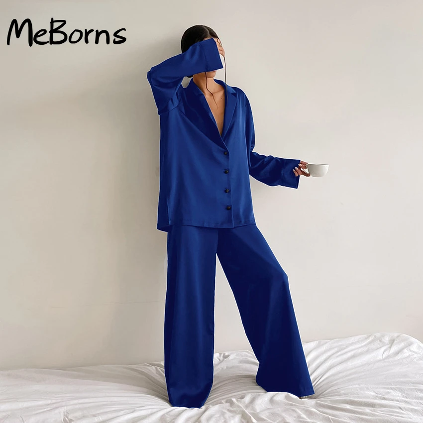 Causal Loose Home Suit Autumn Long Sleeve Shirts With High Wasit Pants Set Women Elegant Black Satin 2 Piece Pants Sets
Causal Loose Home Suit Autumn Long Sleeve Shirts With High Wasit Pants Set Women Elegant Black Satin 2 Piece Pants Sets