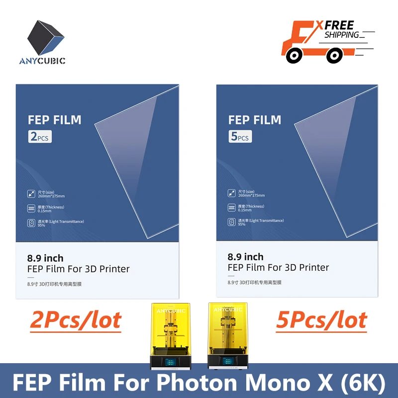 ANYCUBIC 3d Printer Parts 2Pcs/5Pcs a set FEP Film Thickness 0.15mm For Photon Mono X / Mono X 6K / M3 Plus / Mono X2/Mono X 6Ks
ANYCUBIC 3d Printer Parts 2Pcs/5Pcs a set FEP Film Thickness 0.15mm For Photon Mono X / Mono X 6K / M3 Plus / Mono X2/Mono X 6Ks