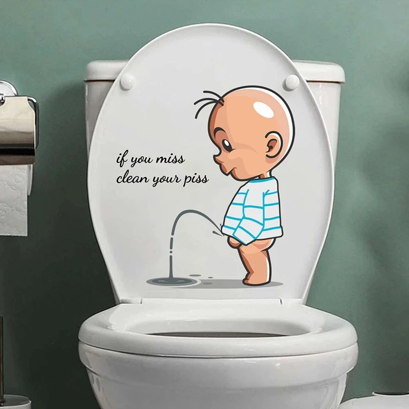 

Funny Warning Toilet Stickers Cartoon Child Urination Toilet Lid WC Door Sticker Removable Self-Adhesive Decor Paper Household