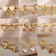 Vintage Zircon Heart Earrings For Women Stainless Steel Gold Plated Piercing Earring 2023 Trend New Luxury Jewelry aretes mujer