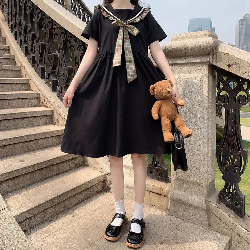 

2022 Lolita Dress Child PLAID Bowknot High Waist Victorian Clothes Japanese Kawaii Girl Gothic Dresses teens sailor collar new