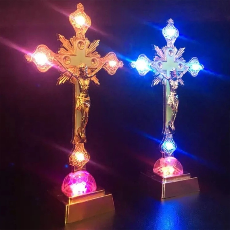 Glowing Crucifix Statue Standing Cross with Rhinestone for Chapel Church Vintage Religious Gift Home Tabletop Decoration 
Glowing Crucifix Statue Standing Cross with Rhinestone for Chapel Church Vintage Religious Gift Home Tabletop Decoration
