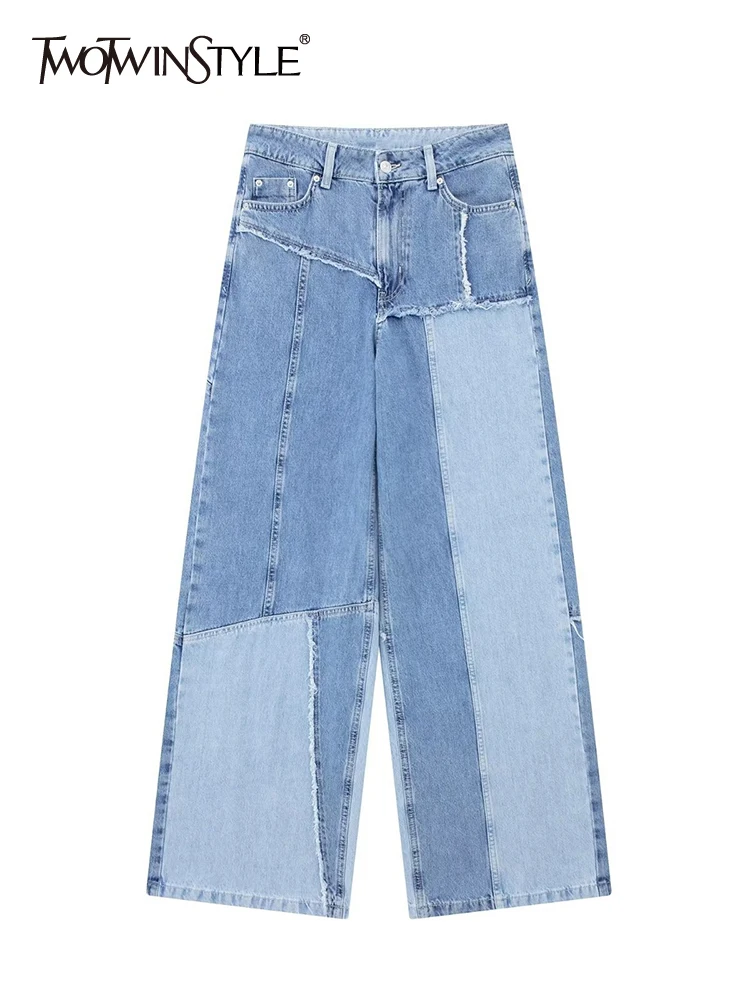 TWOTWINSTYLE Hit Color Denim Pants For Women High Waist Loose Casual Spliced Button Streetwear Wide Leg Jeans Female Fashion New
TWOTWINSTYLE Hit Color Denim Pants For Women High Waist Loose Casual Spliced Button Streetwear Wide Leg Jeans Female Fashion New