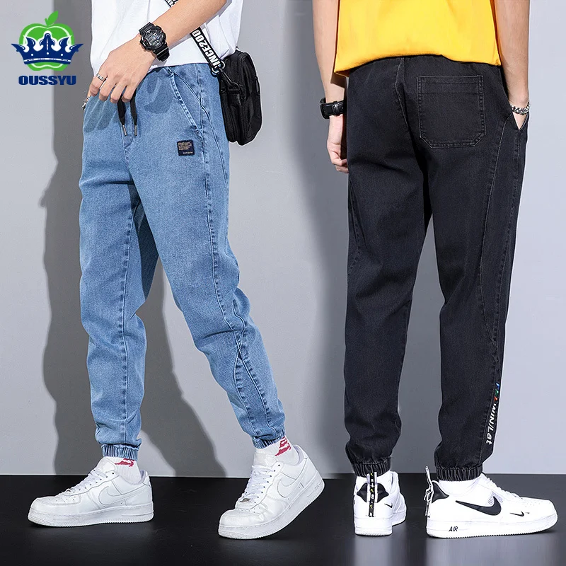 

Large size M-8XL Jeans Men's Loose Harlan Ins Beam Feet Cotton Text Embroidery Casual Pants Korean Jogger Cargo Baggy Trousers