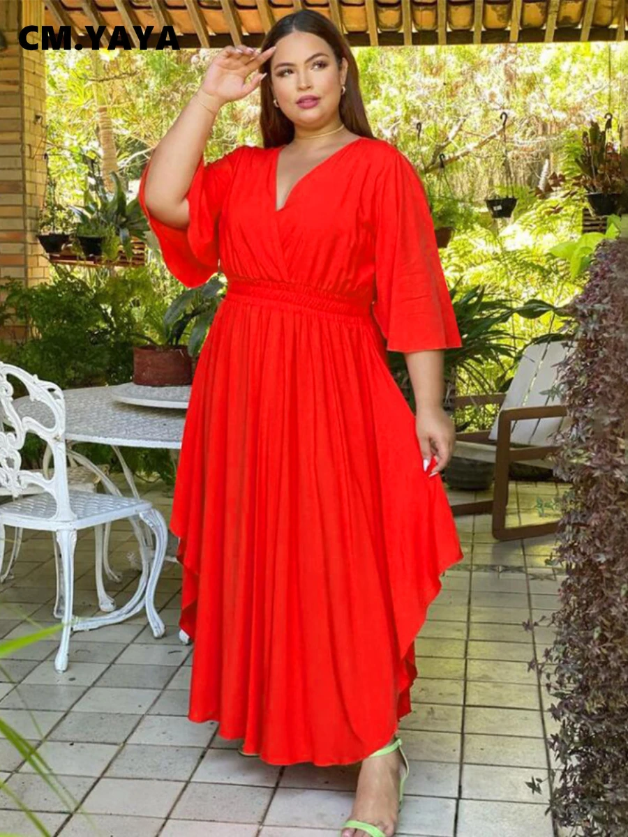 CM.YAYA Plus Size Women High Waist V-neck Big Swing Ruched Side Maxi Long Dress 2022 New Elegant Fashion Solid Dresses
CM.YAYA Plus Size Women High Waist V-neck Big Swing Ruched Side Maxi Long Dress 2022 New Elegant Fashion Solid Dresses