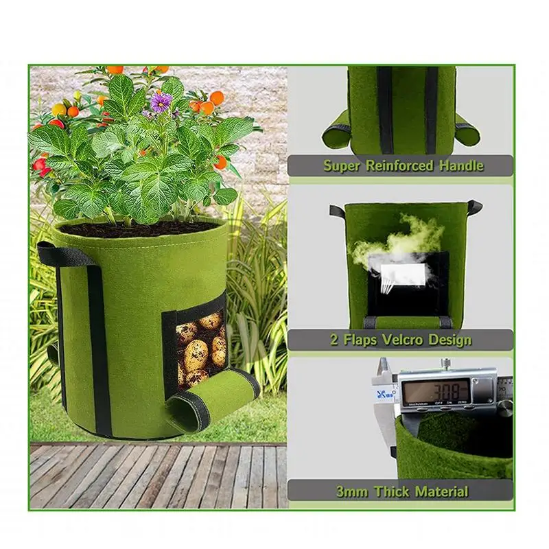 Nonwoven Fabric Potato Pot Grow Bags With 2 Access Flaps Gardening Vegetable Fruit Growing Planter Pots With Reinforced Handles
Nonwoven Fabric Potato Pot Grow Bags With 2 Access Flaps Gardening Vegetable Fruit Growing Planter Pots With Reinforced Handles