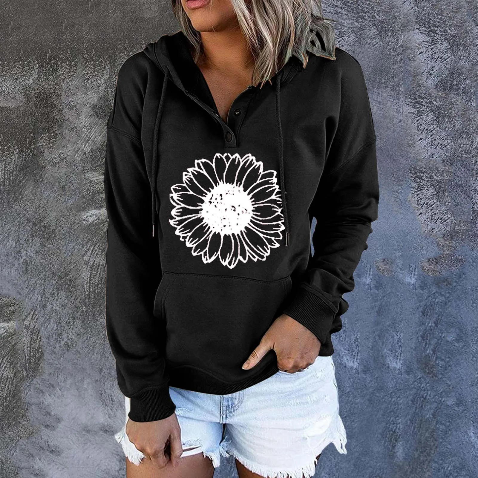 Ladies Long Sleeve Button Sweatshirt Print Hooded Drawstring Pocket Loose Hoodies Women Zipper Lightweight Sweatshirt Women
Ladies Long Sleeve Button Sweatshirt Print Hooded Drawstring Pocket Loose Hoodies Women Zipper Lightweight Sweatshirt Women