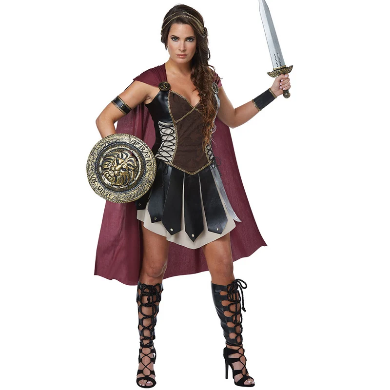 

Halloween Ladies Xena Gladiator Warrior Princess Greek Roman Centurian Spartan Fancy Dress Costume & Cape