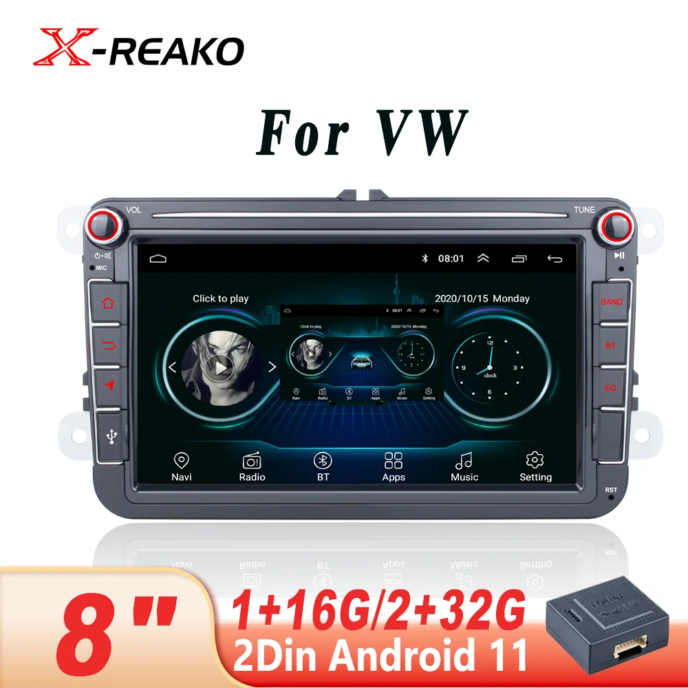 X-REAKO 2 Din 8 дюймов Android 11 Gps для Vw/Volkswagen сенсорный экран автомобильный