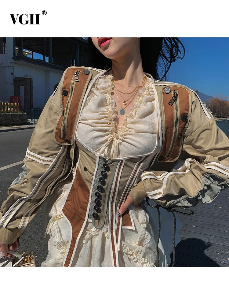 VGH Streetwear Irregular Jacket For Women Drawstring Ruched Sleeves Colorblock Sling Vest Jackets Female 2022 Autumn Fashion New
VGH Streetwear Irregular Jacket For Women Drawstring Ruched Sleeves Colorblock Sling Vest Jackets Female 2022 Autumn Fashion New