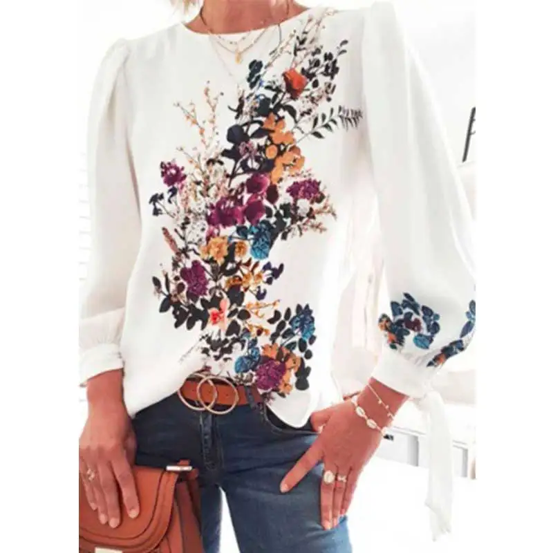 Fashion Women T-shirt Spring Autumn Temperament Office Lady Round Neck Long Sleeve Floral Printing Lantern Sleeve White Tops
Fashion Women T-shirt Spring Autumn Temperament Office Lady Round Neck Long Sleeve Floral Printing Lantern Sleeve White Tops