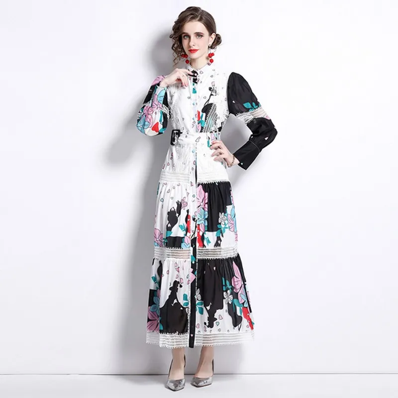 2022 Spring Autumn Temperament Women Lantern Sleeves Stand Collar Hollow Hook Flower Patchwork Maxi Dress
2022 Spring Autumn Temperament Women Lantern Sleeves Stand Collar Hollow Hook Flower Patchwork Maxi Dress